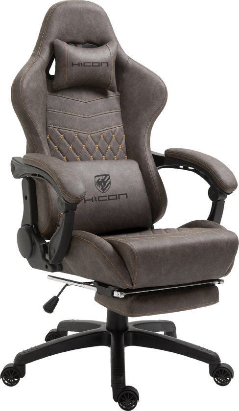 HICON Game chair Vittoria - Ergonomique - Chaise de Gaming - Chaise de bureau - Réglable - Sièges de jeu - Racing - Chaise de Gaming - Marron