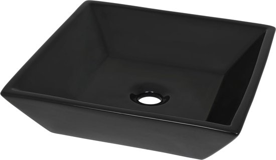 vidaXL Wastafel Vierkant Keramiek Zwart Wasbak Gootsteen Wasbakken Wastafels