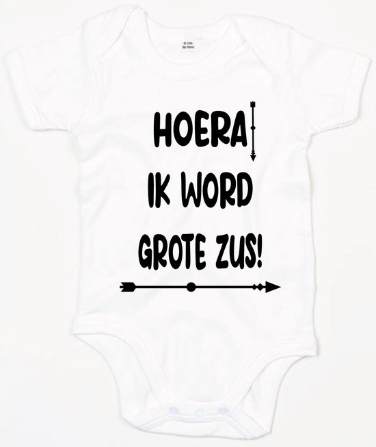 Barboteuse Bébé Hourra Grande Soeur - 6-12 Mois - Wit - Barboteuses bébé avec texte