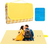 Picknickdeken, waterdicht, outdoor picknickdeken, 200 x 200 cm, opvouwbare stranddeken, wasbaar, picknickmat met draaggreep voor park, picknick, strand, camping (geel)