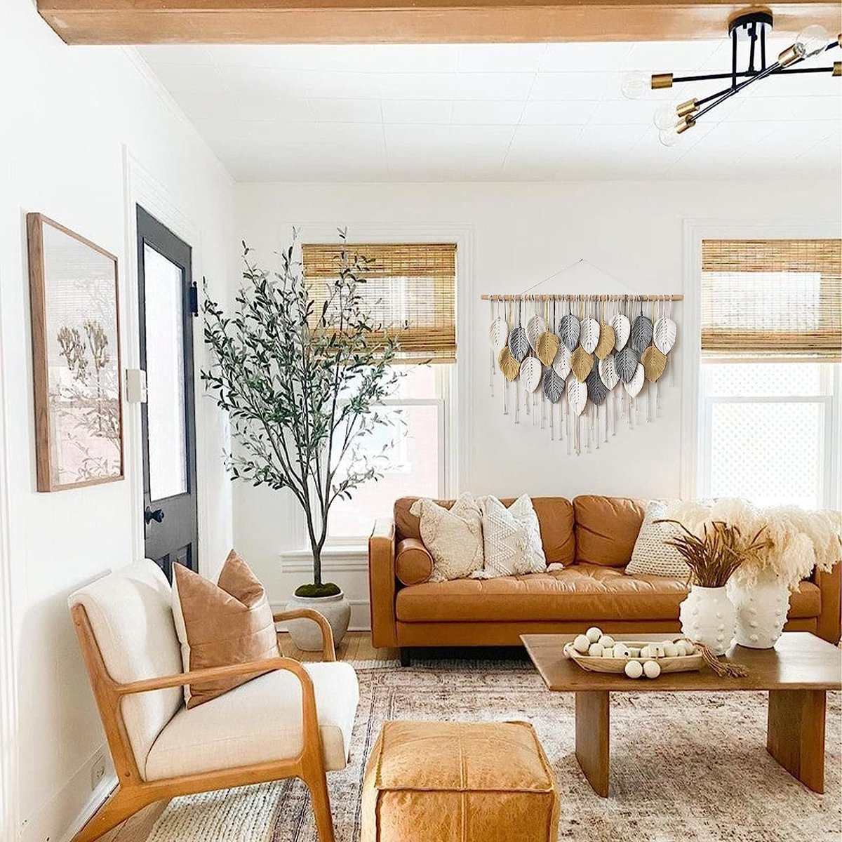 Handgemaakt macramé wandtapijt - Boho-stijl - 1 stuk - Katoen