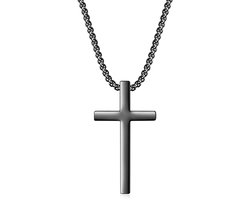 Sorprese Ketting Kruis - Ketting heren - Zwart - 60 cm - Heren Ketting - cadeau - Model Y