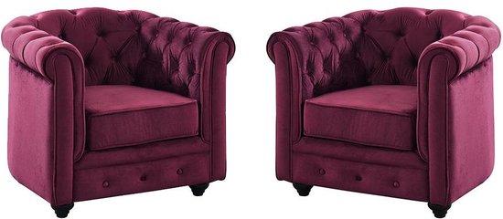 Set van 2 fauteuils CHESTERFIELD - Fluweel paars L 85 cm x H 72 cm x D 78 cm
