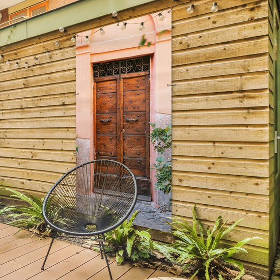 Affiche de clôture Porte - Bois - Plantes - Vert - 100x200 cm - Toile de jardin