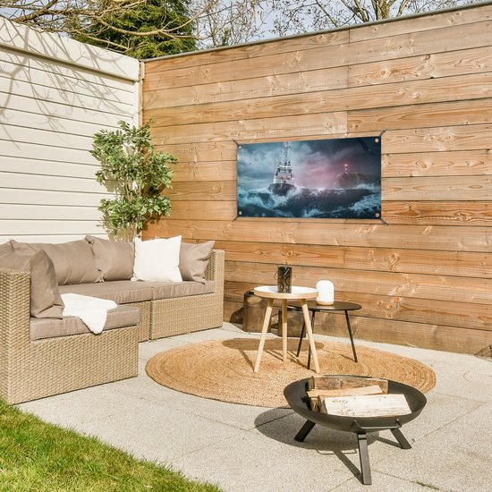Poster de jardin Mer - Bateau - Storm - Phare - 80x40 cm - Décoration murale Outdoor - Poster de jardin - Toile de jardin - Poster de clôture - Tableau de jardin