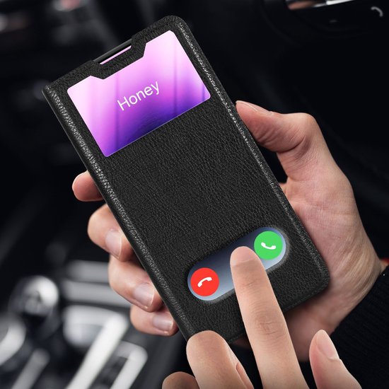 Coque Cadorabo compatible avec Sony Xperia XZ1 COMPACT en NOIR COMET - Coque de protection avec fermeture magnétique, fonction support et 2 fenêtres de visualisation