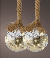 Lumineo verlichte kerstballen - 2x st -glas -aan touw - D20 cm - 40 leds