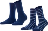 FALKE Happy Stripe 2-Pack gestreept met patroon katoen multipack sokken dames blauw - Maat 39-42
