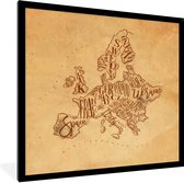Affiche avec cadre Carte - Europe - Vintage - Marron - 40x40 cm