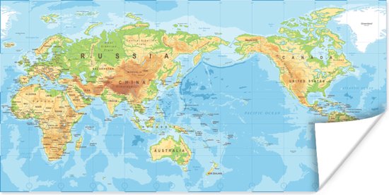 Wereldkaart murale - Wereldkaart - Atlas - Couleurs - 40x20 cm - Affiche