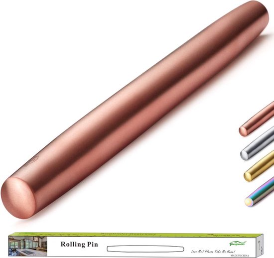 Deegroller 42 cm roestvrij staal deegroller met roségouden titanium