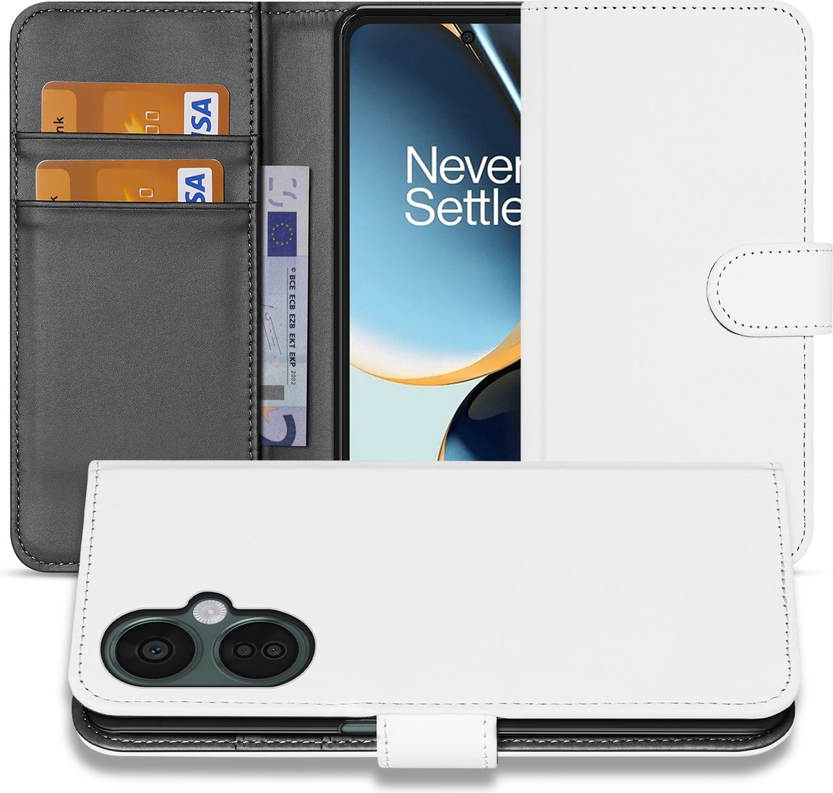 Book Case Hoesje voor de OnePlus Nord CE 3 Lite Wit met Pasjeshouder