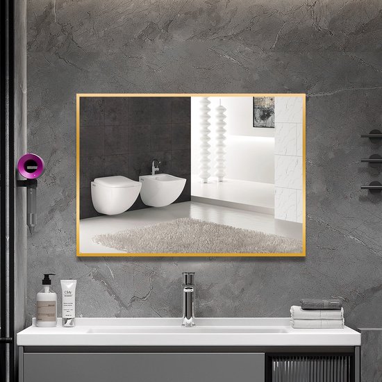 SensaHome Gold Miroir Mural - Salle de Bains / Miroir de Maquillage - Miroir Mural Rectangulaire - 75x100 CM
