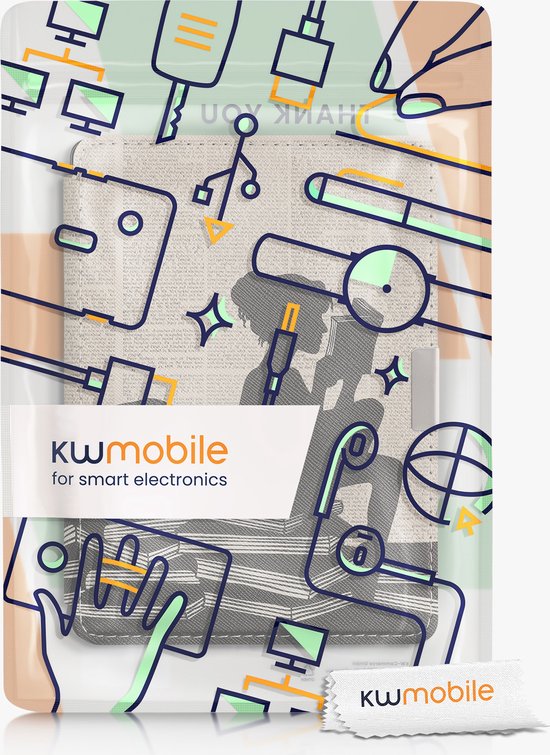 kwmobile e-reader hoesje geschikt voor Kobo Aura Edition 2 hoes - E reader flip case met magnetische sluiting - Ereader cover - Meisje met boeken design in zwart / beige van Merkloos — afbeelding 2