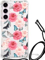 Telefoonhoesje Geschikt voor Samsung Galaxy S23 Silicone Case met transparante rand Butterfly Roses