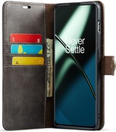 DG Ming Hoesje voor de OnePlus 11 - Retro Wallet Book Case - Telefoonhoesje Kunstleer met Pasjes - Portemonnee Hoesje met Kaarthouder op achterkant Grijs