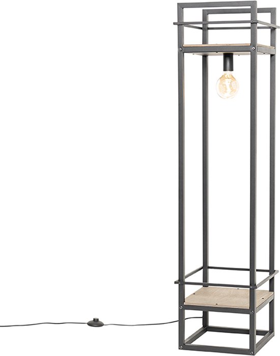 QAZQA cage fltl - Lampadaire Industriel | Lampadaire - 1 lumière - H 130 cm - Zwart - Industriel - Salon | Chambre à coucher | Cuisine