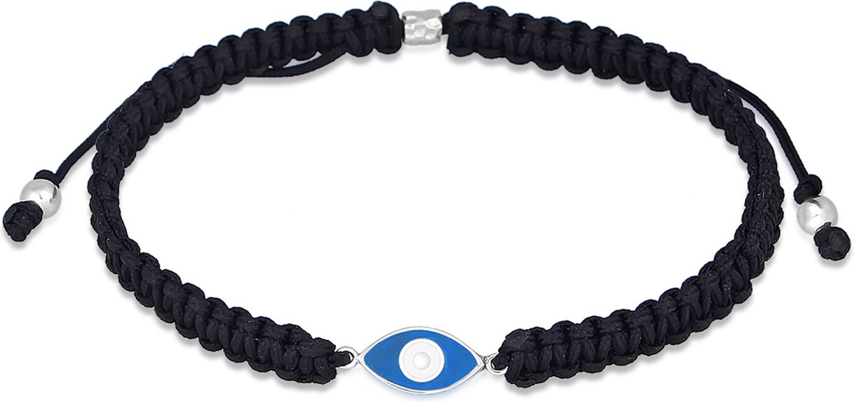 KUZZOI - Armband - Heren boze oog symbool met nylon zwart in 925 sterling zilver - Heren