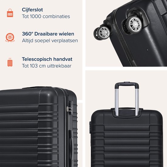 TRVLMORE Handbagage Koffer - 38L - Cijferslot - Lichtgewicht - Trolley - 54x34x20cm - Past binnen 55x40x20 cm - Zwart