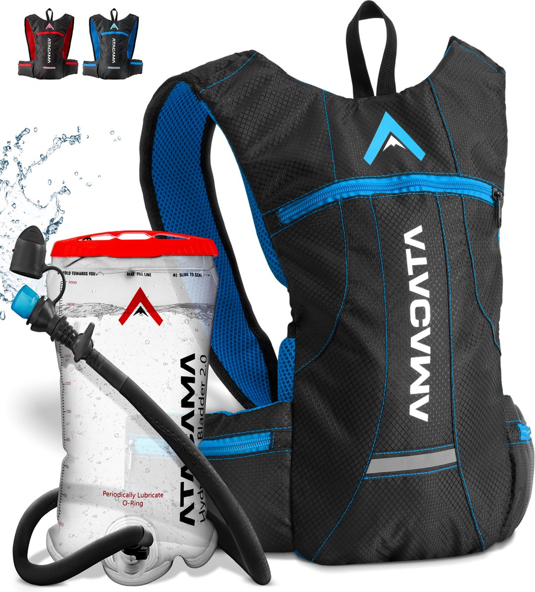 Atacama waterzak hydratatie pack fietsrugzak 2L met hydratatie blaas - Drinkzak wandelrugzak met waterfles - Drinksysteem rugzak voor wandelen waterdichte reflecterende hydratatie met blaas lichtgewicht