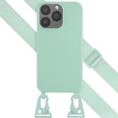 Selencia Hoesje Geschikt voor iPhone 13 Pro Hoesje Met Koord - Selencia Siliconen hoesje met afneembaar koord - Turquoise
