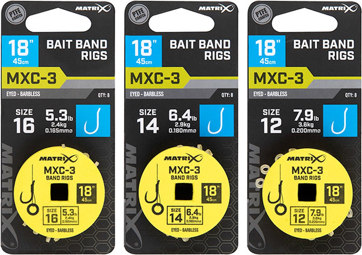 Matrix Onderlijn MXC-3 Bait Band Rigs 45cm Eyed-Barbless - Maat : Haak 12 - 0.200mm