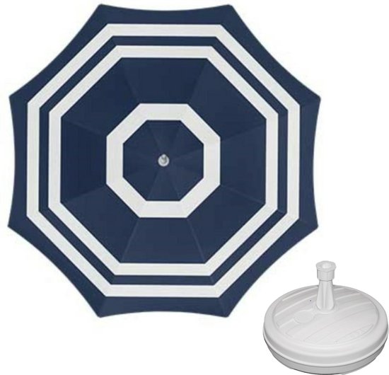 Parasol - Blauw/wit - D160 cm - incl. draagtas - parasolvoet - 42 cm