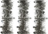 6x stuks lametta/folie sterren slingers antraciet (warm grey) 10 cm x 270 cm - kerstslingers/kerst guirlandes