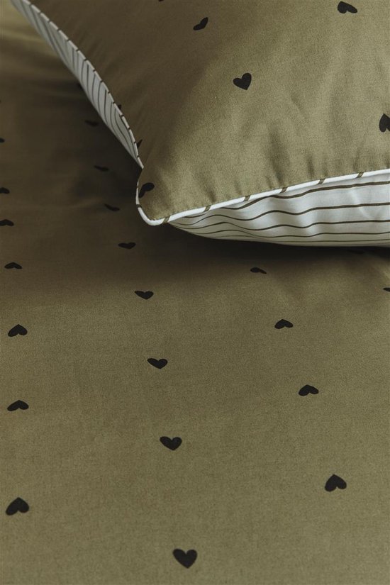 vtwonen Housse de Couette Coeurs Rayés - Vert - 240 x 200/220 cm + 2x 60 x 70 cm