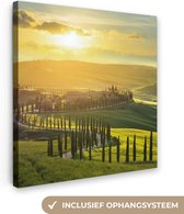 Canvas Schilderij Toscane - Zon - Italië - 90x90 cm - Wanddecoratie
