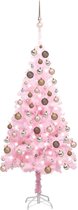 vidaXL - Kunstkerstboom - met - verlichting - en - kerstballen - 150 - cm - PVC - roze