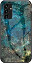 Coverup Marble Glass Back Cover - Geschikt voor Samsung Galaxy A34 Hoesje - Emerald / Goud