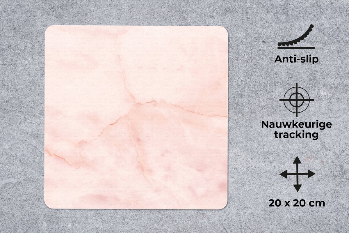Muismat 20x20 cm - Mousepad Marmer - Roze - Lijn - Muismatten
