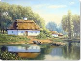 Muismat - Mousepad - Schilderij - Huis - Natuur - Water - Olieverf - 23x19 cm - Muismatten
