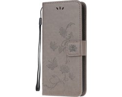 Coverup Bloemen & Vlinders Book Case - Geschikt voor Motorola Moto G9 Play / E7 Plus Hoesje - Grijs