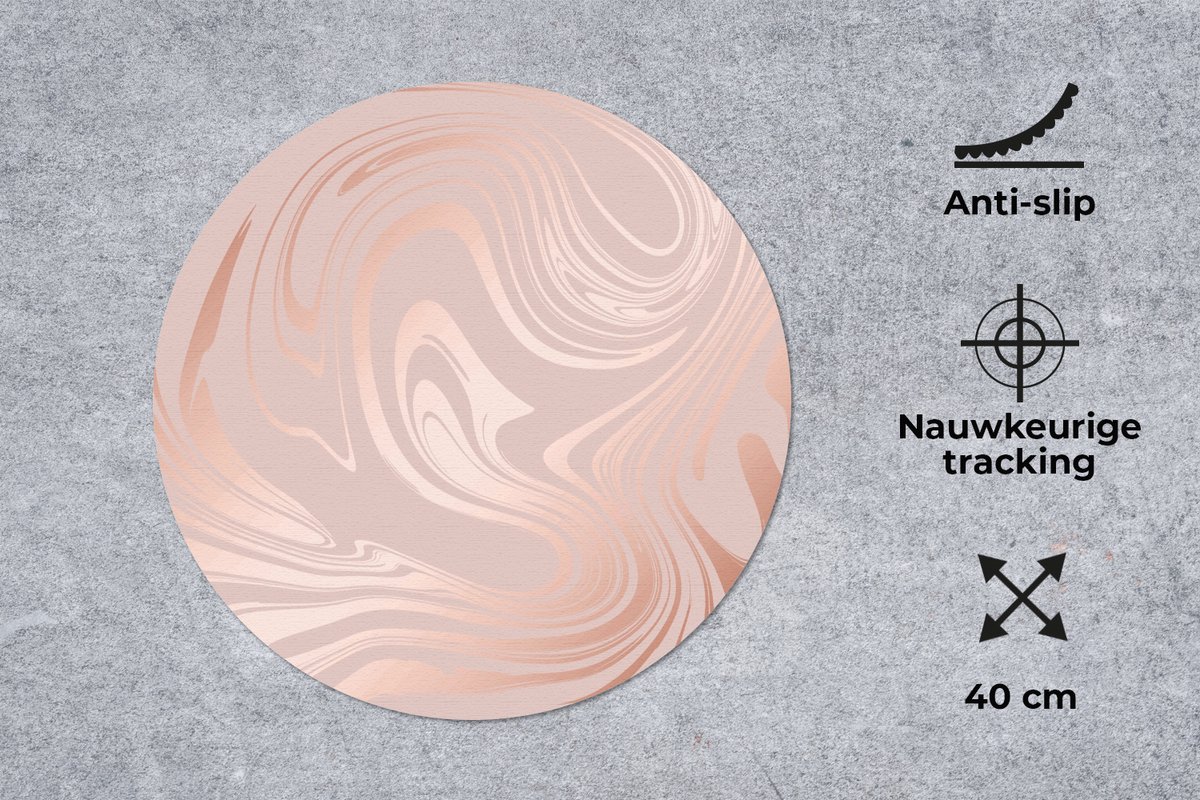 Muismat rond 40x40 cm - Mousepad Marmer - Roségoud - Luxe - Ronde muismatten