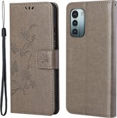 Coverup Bloemen & Vlinders Book Case - Geschikt voor Nokia G11 / G21 Hoesje - Grijs