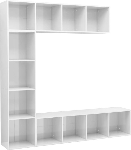 vidaXL - 3-delige - Boekenkast-/tv-meubelset - 180x30x180 - cm - hoogglans - wit
