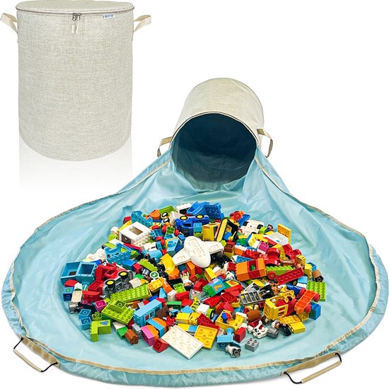 TidyUp – Opbergmand met Speelmat – Speelgoed Mand voor Kinderkamer – Opbergbox met Deksel – Beige XXL – Geschikt voor LEGO & Duplo