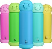 Dubbelwandige roestvrijstalen waterfles, 500 ml, blauw, lekvrije geïsoleerde kinderwaterfles voor school, BPA-vrije drinkfles met rietje voor kinderen
