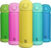 Bouteille d'eau en acier inoxydable à double paroi 500 ml jaune, bouteille d'eau isolée anti-fuite pour enfants pour l'école, bouteille sans BPA avec paille pour enfants