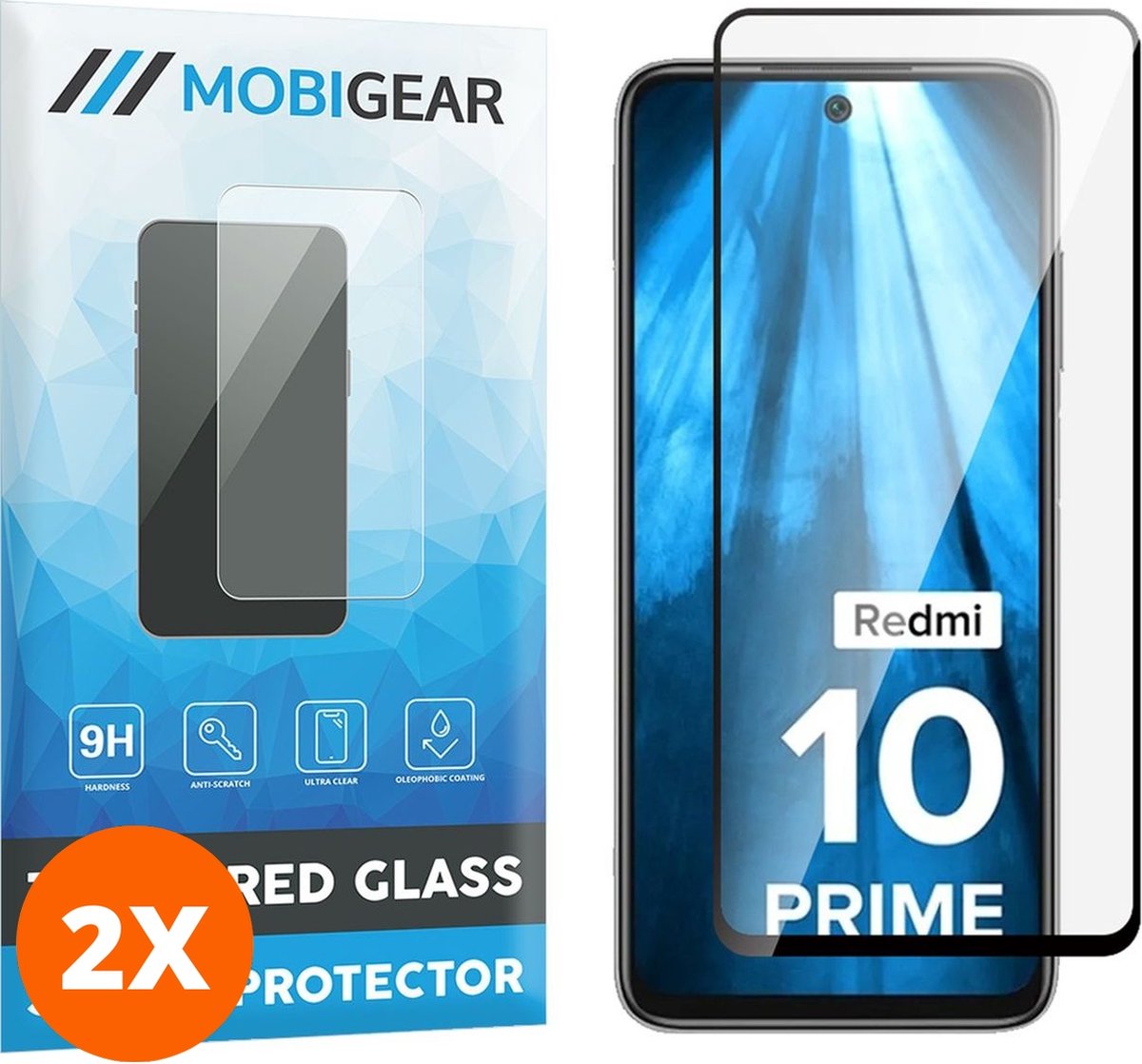 Mobigear Screenprotector geschikt voor Xiaomi Redmi 10 4G Glazen | Mobigear Premium Screenprotector - Case Friendly - Zwart (2-Pack)