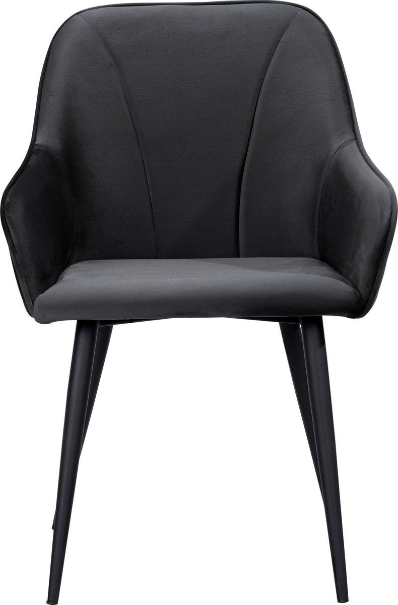 Soof & Tess Soof&Tess - Set van 4 - Genoa Eetkamerstoel - Zwart - Fluweel - Velvet - Industrieel - Met armleuning - Easy Clean Stoffen - Hoge Kwaliteit