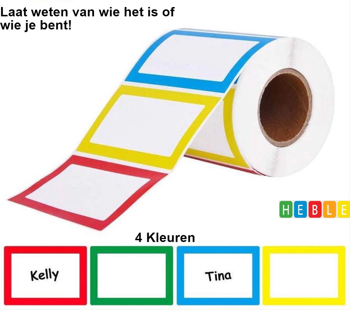 150-stuks Naamstickers op Rol - Multicolor - 8.9x5.7cm - van Heble®