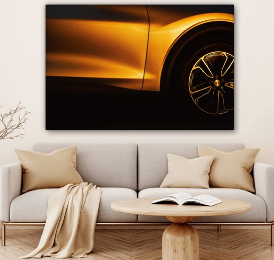 Tableau sur toile - Voiture dorée 140x90 - Accessoires de décoration de chambre - Peintures salon - Décoration murale chambre - Décoration murale cuisine - Décoration murale - Tissu mural intérieur - Décoration maison - Accessoires de maison