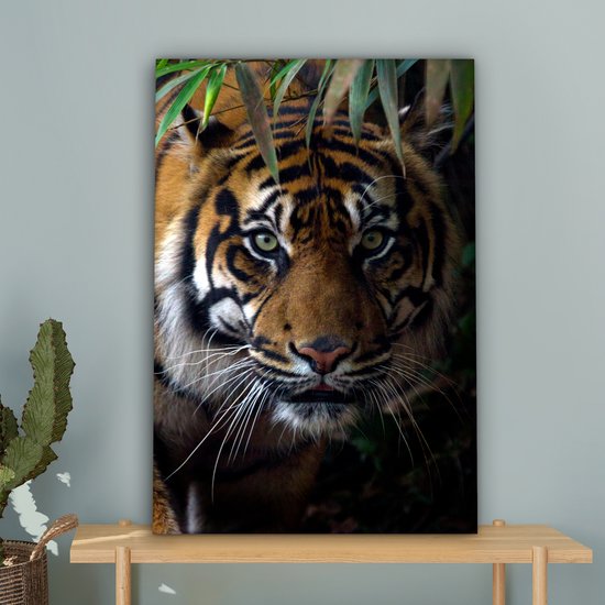 OneMillionCanvasses - Toile - Tigre - Feuilles - Nature - Décoration murale - 40x60 cm - Peintures sur toile - Toile canvas