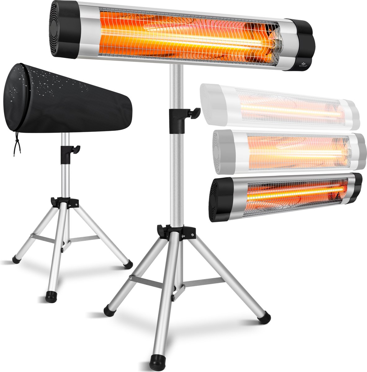 KESSER Terrasverwarmer Elektrisch 2500 W Staand - Infrarood Heater voor Buiten, Hoogte Verstelbaar, met Beschermhoes (zonder afstandsbediening) - Zilver