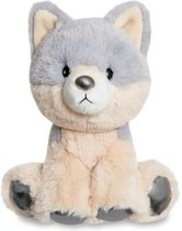 Aurora pluche knuffeldier wolf - grijs/wit - 20 cm - bosdieren thema speelgoed