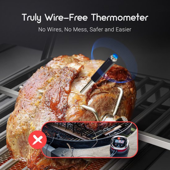 Thermomètre à Viande Bluetooth Inkbird Numérique - Pour BBQ Et Cuisine - Acier Inoxydable Noir - Neuf