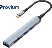 USB-C Hub - 5 in 1 - 3x USB 3.0 - Micro-SD - USB-C Docking Station adapter splitter - Grijs - Provium